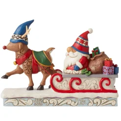 New Enesco Gift Reindeer Pulling Gnome Sled