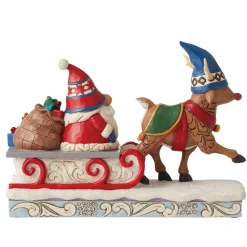 New Enesco Gift Reindeer Pulling Gnome Sled