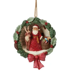 New Enesco Gift Santa and Deer Wreath Figurine