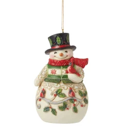 New Enesco Gift Snowman with Cardinal Orn