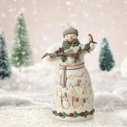 New Enesco Gift Snowman with Pine Garland Fig